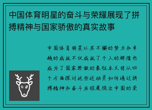 中国体育明星的奋斗与荣耀展现了拼搏精神与国家骄傲的真实故事